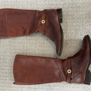 Tory Burch Brown Leather Tall Boots with Gold Detail